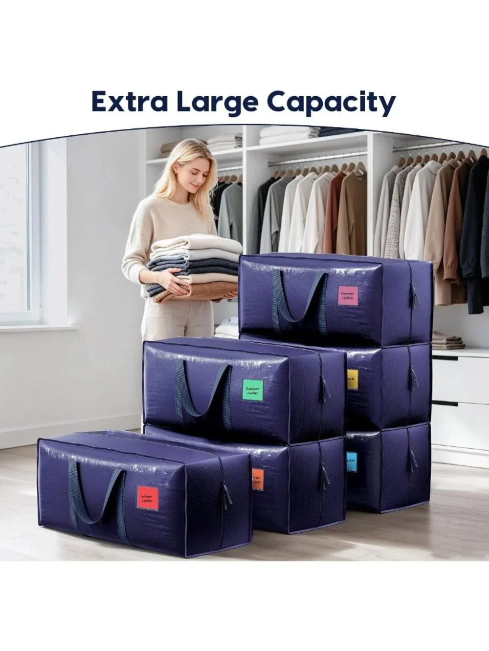 Heavy Duty 6 Pack Moving Bags with Zipper, Waterproof Storage Totes for College